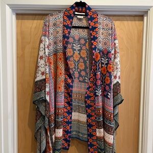 Anthropologie Orange and Blue Kimono Accents